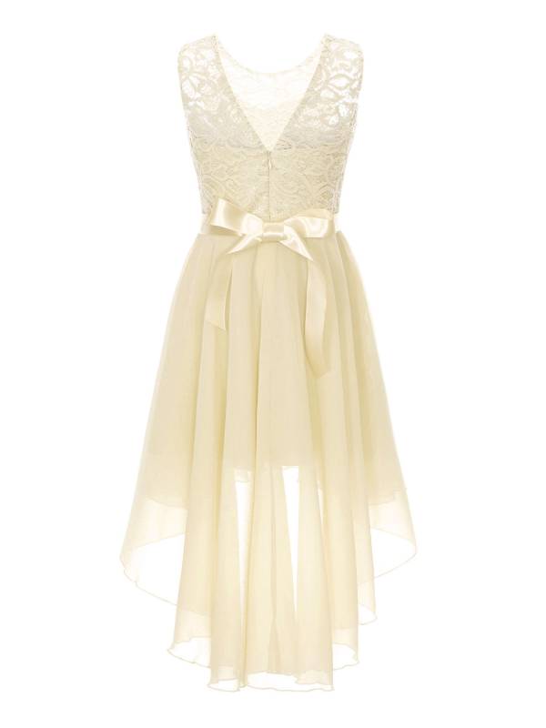 Kids Girls Sleeveless Lace Floral High-Low Chiffon Dress thumb