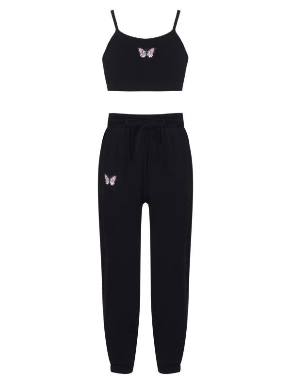 Kids Girls 2Pcs Butterfly Print Tank Crop Vest and Pants Sport Set thumb