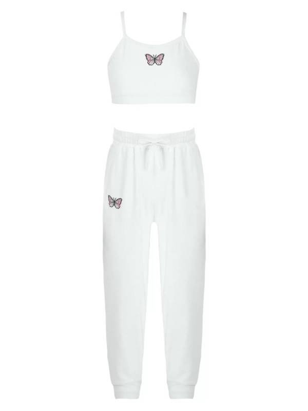 Kids Girls 2Pcs Butterfly Print Tank Crop Vest and Pants Sport Set thumb