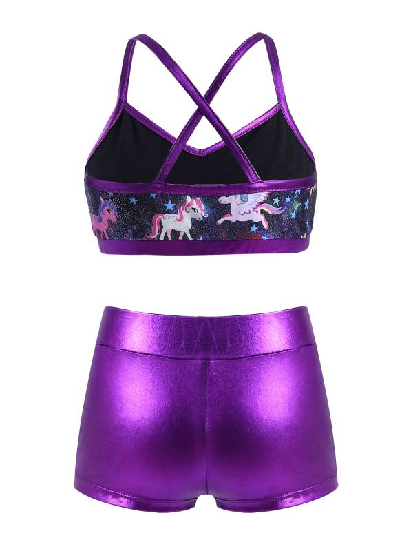 Kids Girls 2pcs Sequins Tank Top and Shorts Jazz Dance Sets thumb