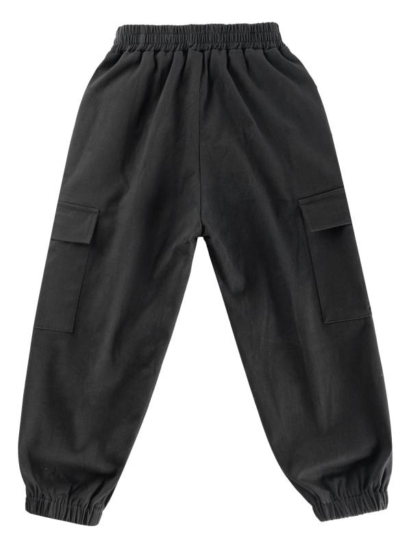 Kids Boys Solid Color Cotton Elastic Waistband Pockets Dungarees Pants thumb