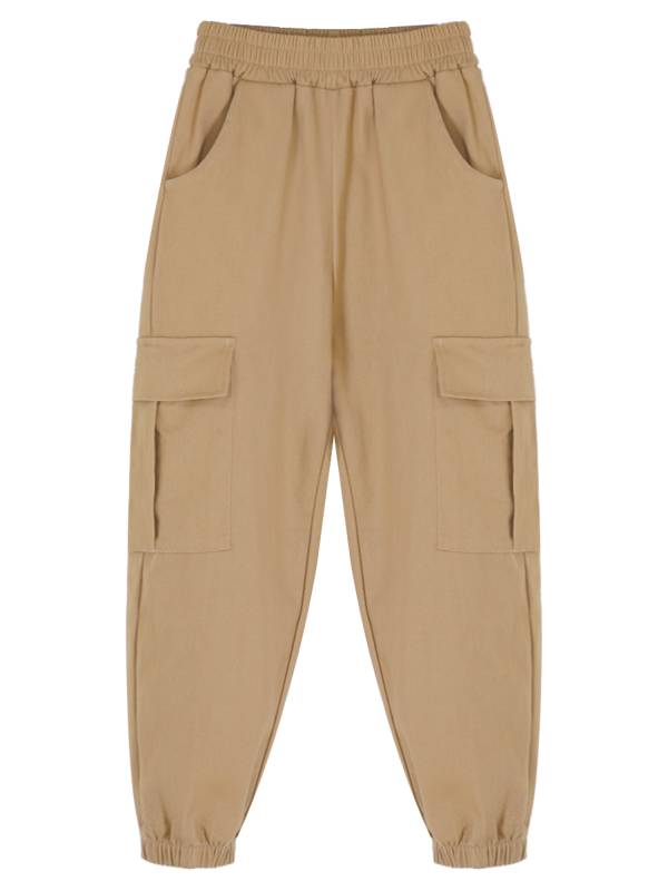 Kids Boys Solid Color Cotton Elastic Waistband Pockets Dungarees Pants thumb