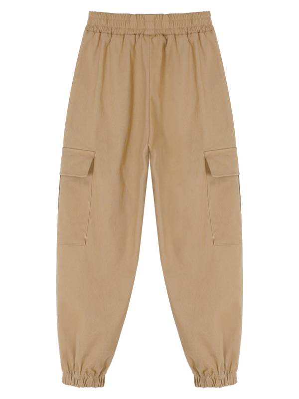 Kids Boys Solid Color Cotton Elastic Waistband Pockets Dungarees Pants thumb