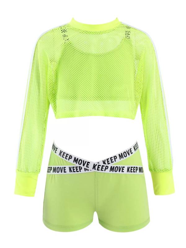 Kids Girls 3pcs Crop Vest with Cover Up and Shorts Gym Sport Set thumb