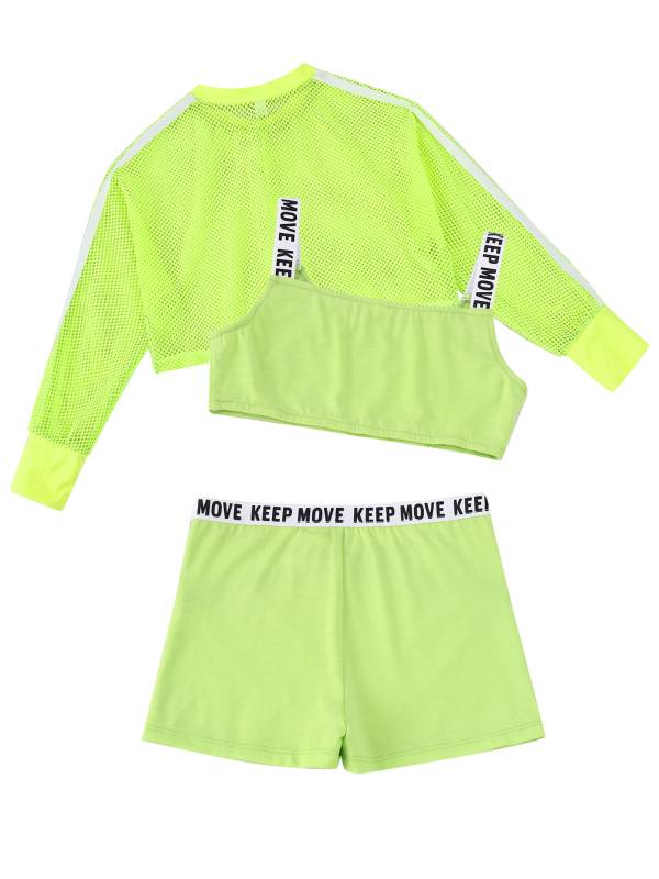 Kids Girls 3pcs Crop Vest with Cover Up and Shorts Gym Sport Set thumb