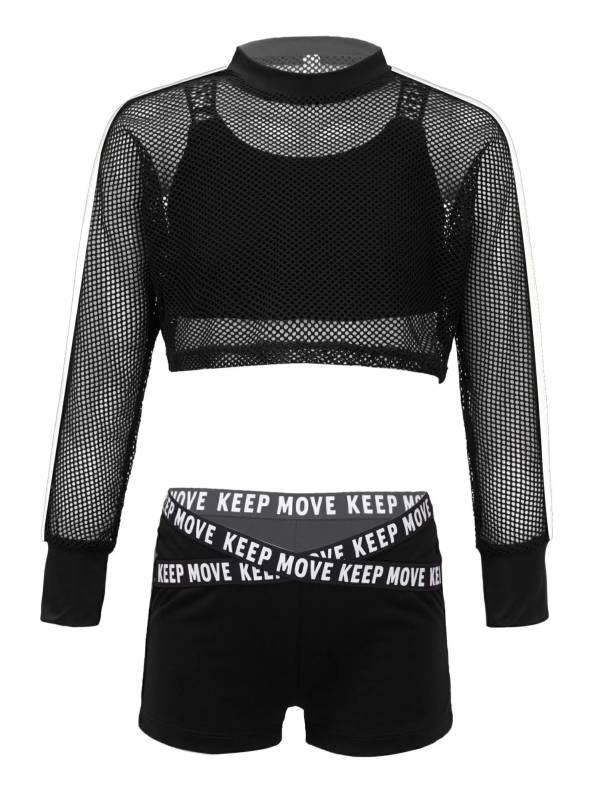 Kids Girls 3pcs Crop Vest with Cover Up and Shorts Gym Sport Set thumb