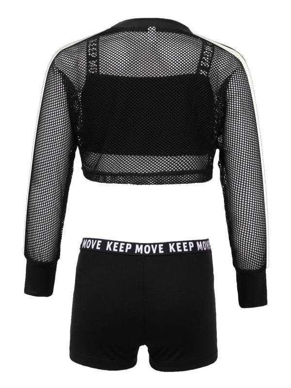 Kids Girls 3pcs Crop Vest with Cover Up and Shorts Gym Sport Set thumb