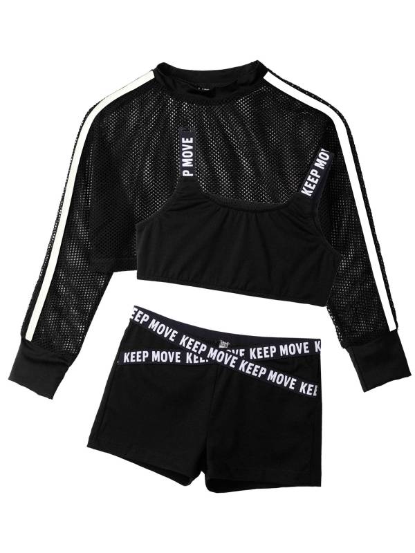 Kids Girls 3pcs Crop Vest with Cover Up and Shorts Gym Sport Set thumb