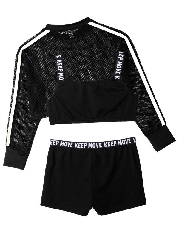 Kids Girls 3pcs Crop Vest with Cover Up and Shorts Gym Sport Set thumb