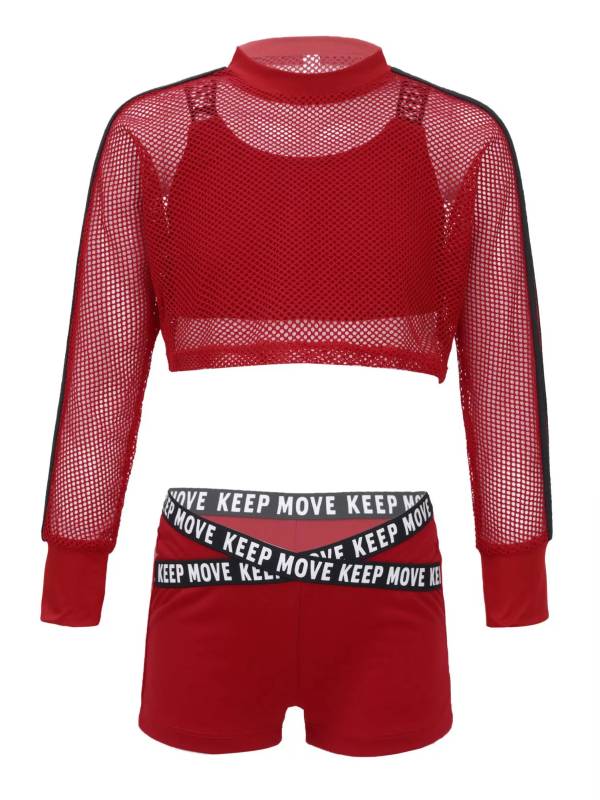 Kids Girls 3pcs Crop Vest with Cover Up and Shorts Gym Sport Set thumb