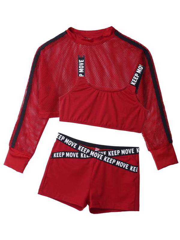 Kids Girls 3pcs Crop Vest with Cover Up and Shorts Gym Sport Set thumb