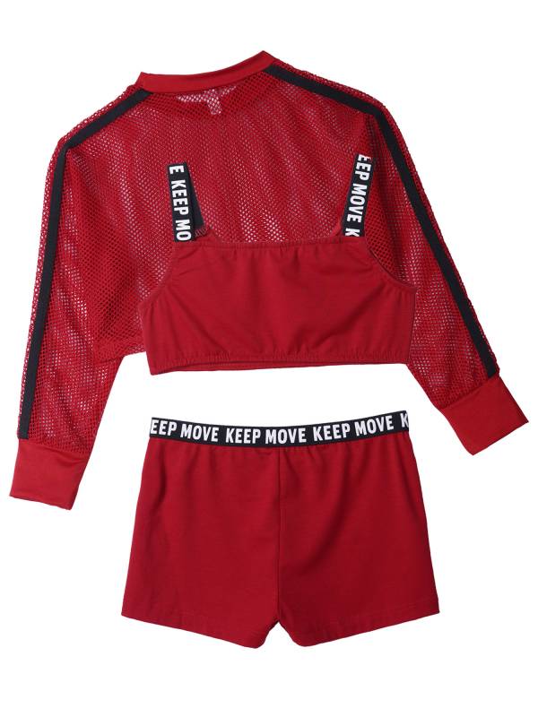 Kids Girls 3pcs Crop Vest with Cover Up and Shorts Gym Sport Set thumb