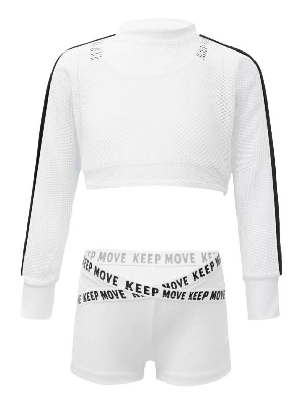 Kids Girls 3pcs Crop Vest with Cover Up and Shorts Gym Sport Set thumb