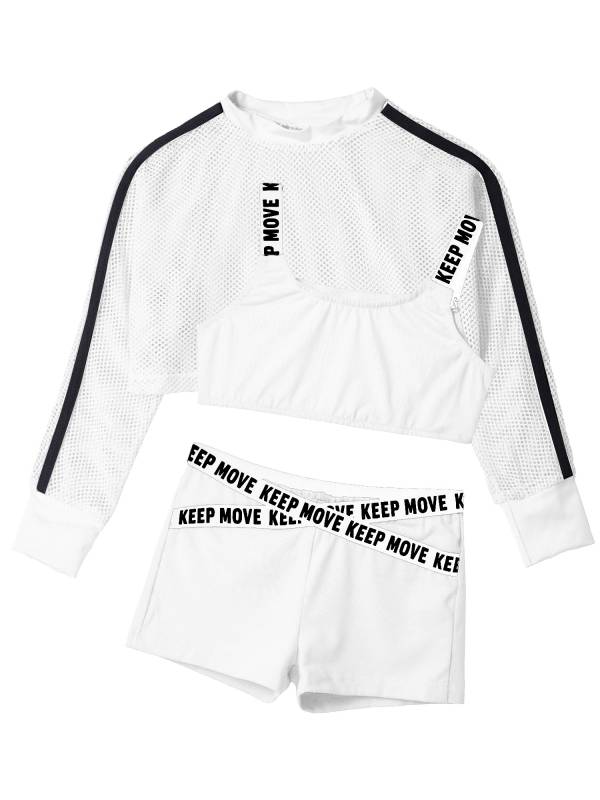 Kids Girls 3pcs Crop Vest with Cover Up and Shorts Gym Sport Set thumb