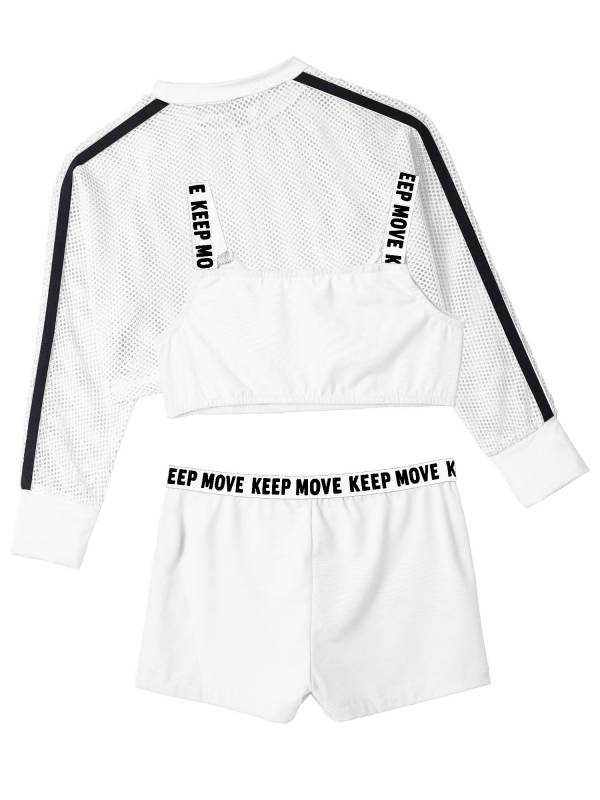 Kids Girls 3pcs Crop Vest with Cover Up and Shorts Gym Sport Set thumb