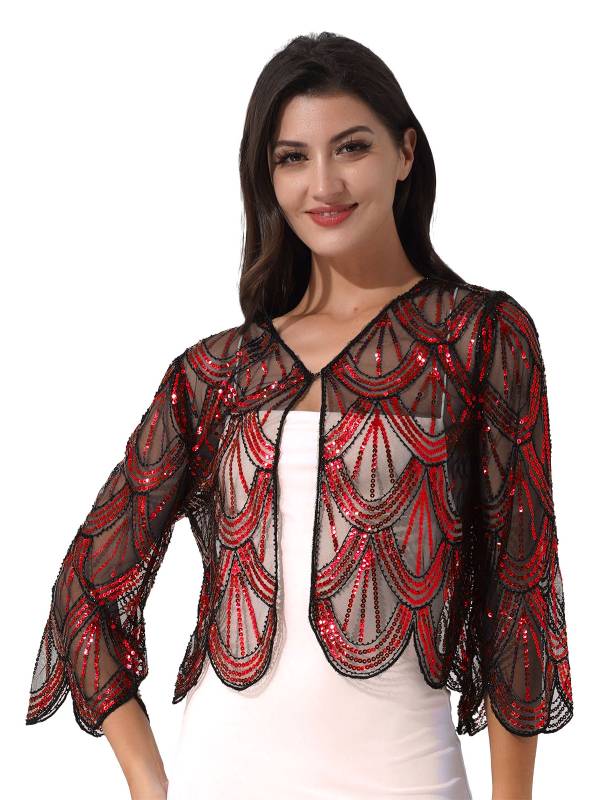 Women Sequin Hollow Lace Bolero thumb