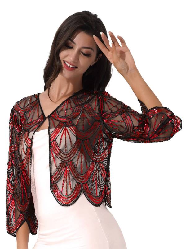 Women Sequin Hollow Lace Bolero thumb