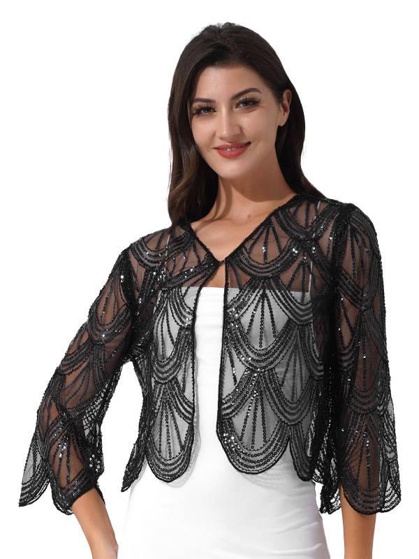 Women Sequin Hollow Lace Bolero thumb