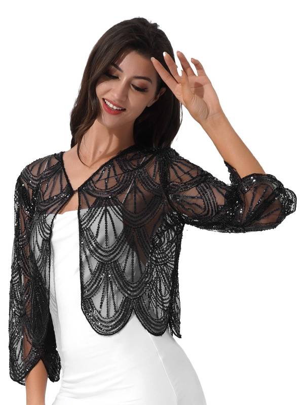 Women Sequin Hollow Lace Bolero thumb