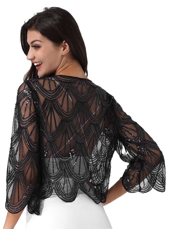 Women Sequin Hollow Lace Bolero thumb