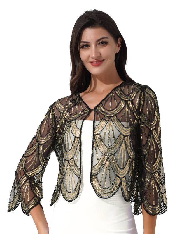 Women Sequin Hollow Lace Bolero thumb
