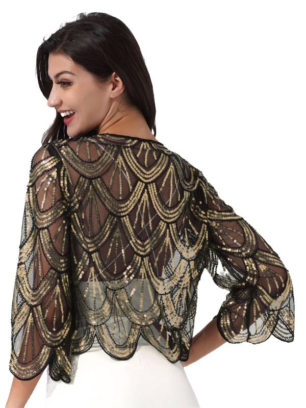 Women Sequin Hollow Lace Bolero thumb