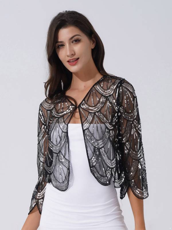 Women Sequin Hollow Lace Bolero thumb