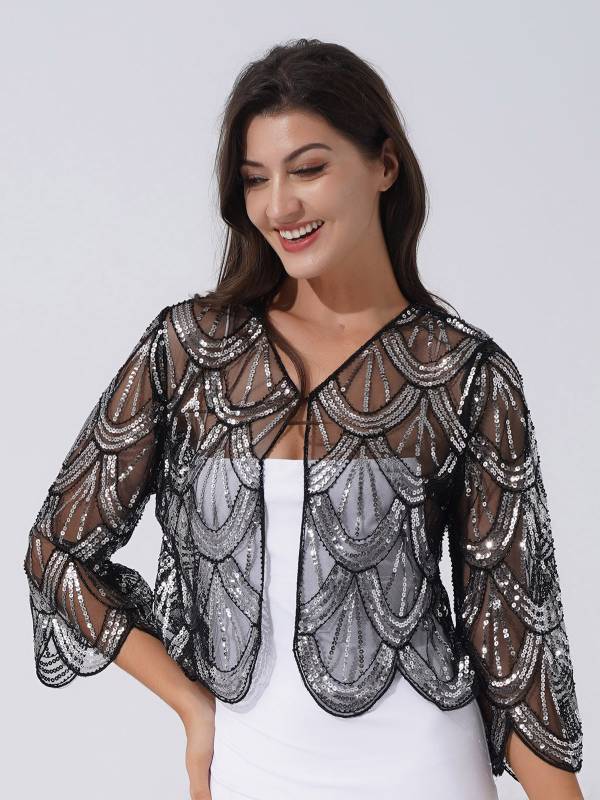 Women Sequin Hollow Lace Bolero thumb