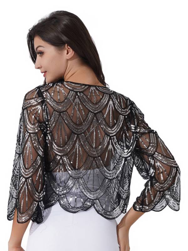 Women Sequin Hollow Lace Bolero thumb