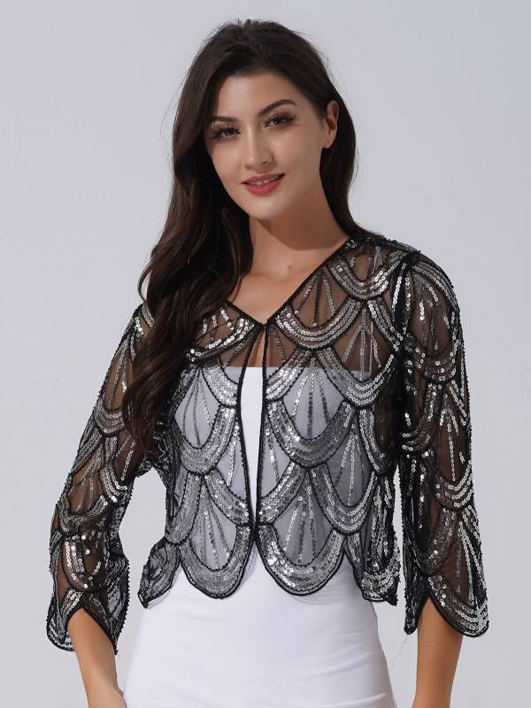 Women Sequin Hollow Lace Bolero thumb