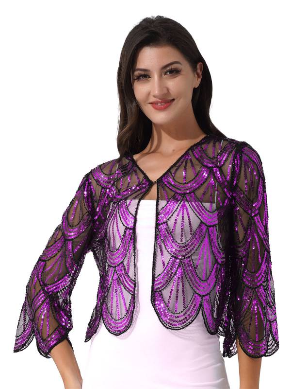 Women Sequin Hollow Lace Bolero thumb