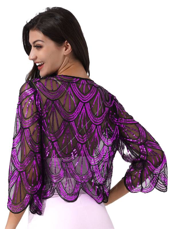 Women Sequin Hollow Lace Bolero thumb