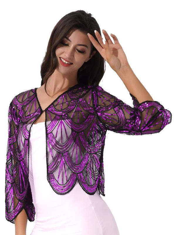 Women Sequin Hollow Lace Bolero thumb