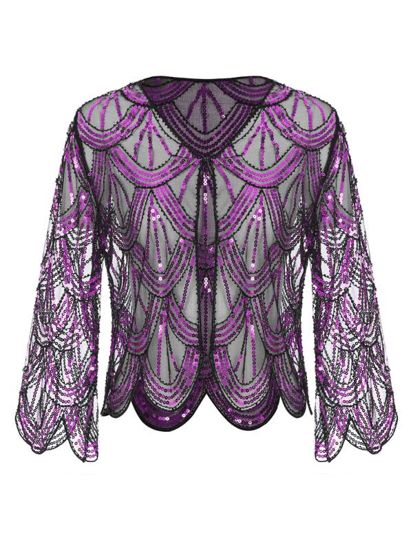 Women Sequin Hollow Lace Bolero thumb