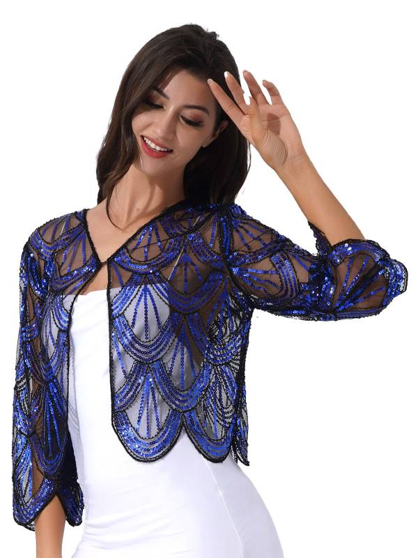 Women Sequin Hollow Lace Bolero thumb