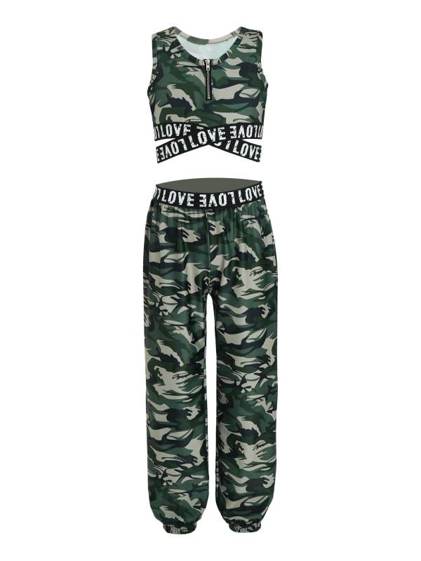 Girls 2pcs Tank Crop Top and Pants Gym Fitness Sport Set thumb