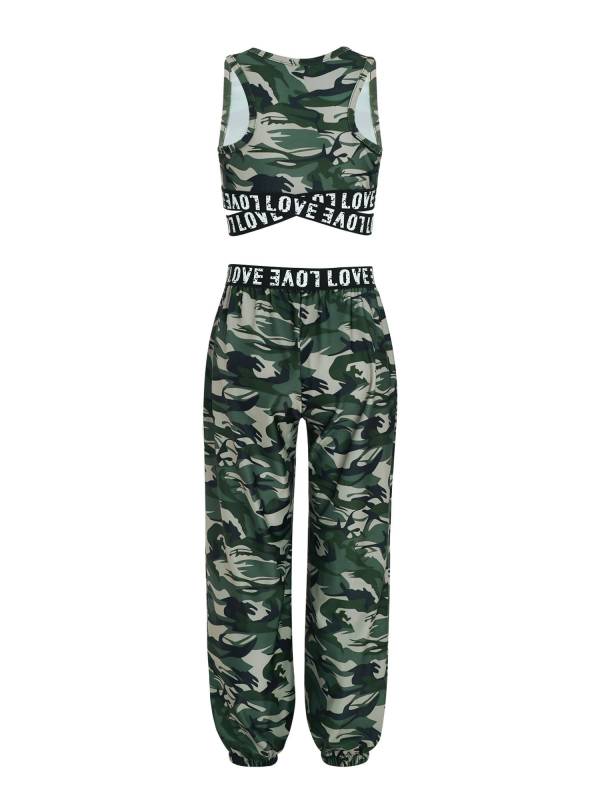 Girls 2pcs Tank Crop Top and Pants Gym Fitness Sport Set thumb