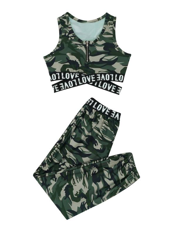 Girls 2pcs Tank Crop Top and Pants Gym Fitness Sport Set thumb