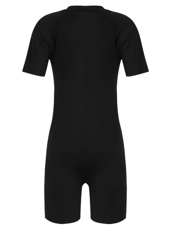 Kids Girls One-piece Rash Guard Short Sleeves Zippered Swimsuit thumb