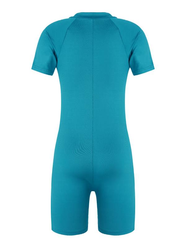 Kids Girls One-piece Rash Guard Short Sleeves Zippered Swimsuit thumb
