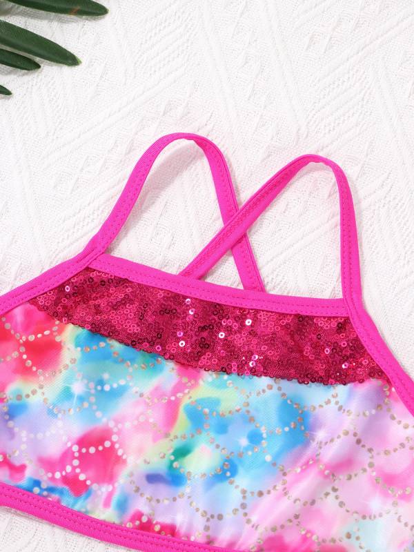 Kids Girls 2pcs Sequins Mermaid Scales Tank Top with Bottoms Set thumb