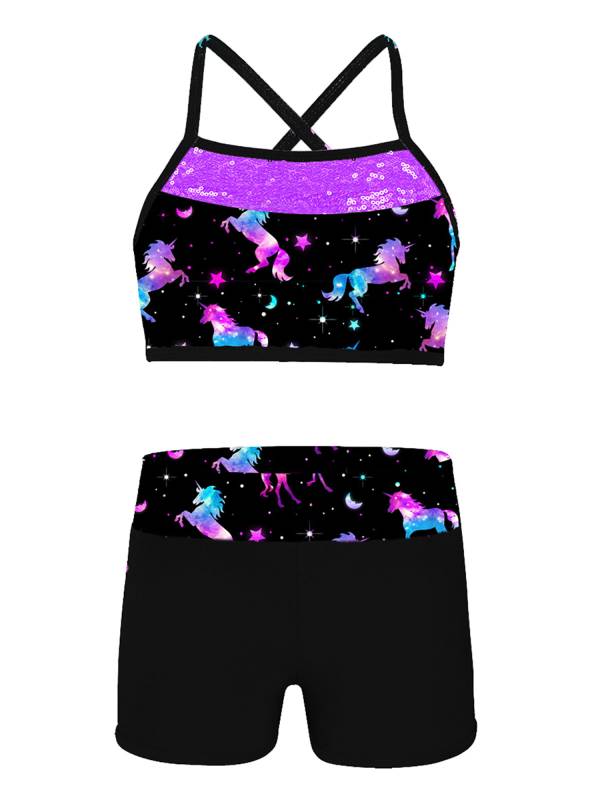 Kids Girls 2pcs Sequins Mermaid Scales Tank Top with Bottoms Set thumb