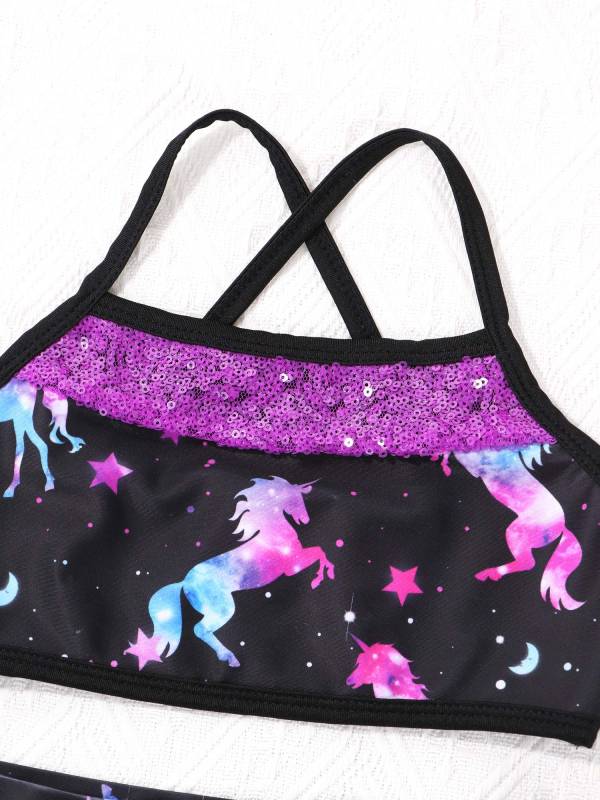 Kids Girls 2pcs Sequins Mermaid Scales Tank Top with Bottoms Set thumb