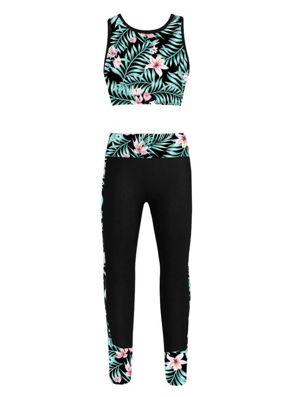 Kids Girls 2pcs Sleeveless Mesh Racer Back Crop Top and Leggings Sports Set thumb