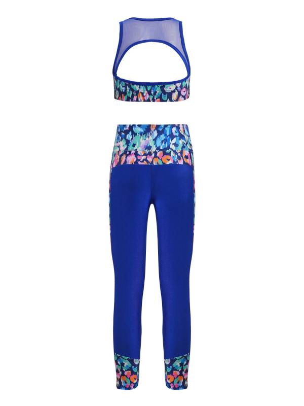 Kids Girls 2pcs Sleeveless Mesh Racer Back Crop Top and Leggings Sports Set thumb