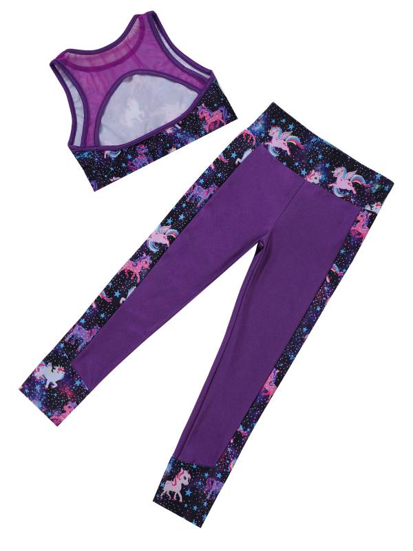 Kids Girls 2pcs Sleeveless Mesh Racer Back Crop Top and Leggings Sports Set thumb
