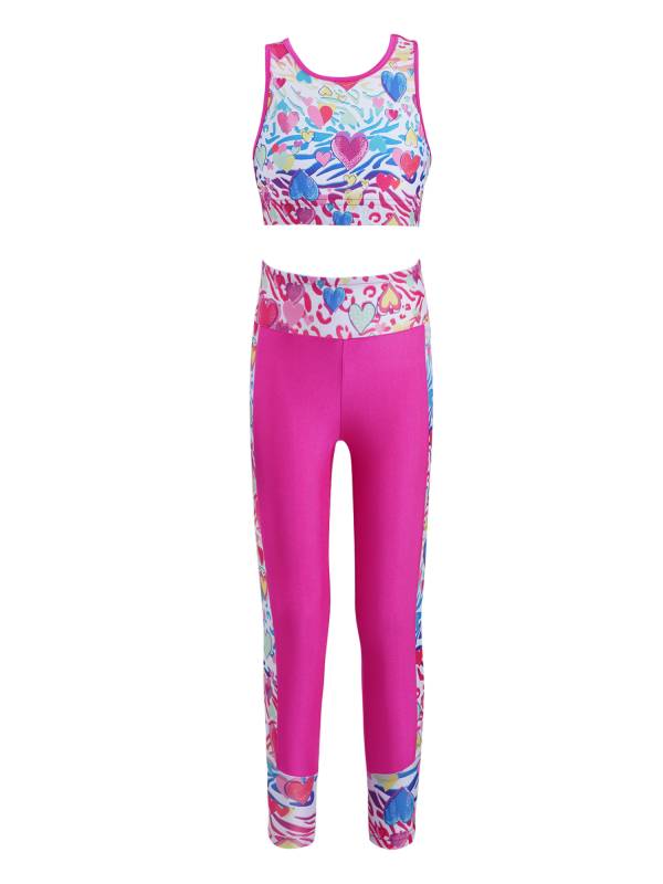 Kids Girls 2pcs Sleeveless Mesh Racer Back Crop Top and Leggings Sports Set thumb
