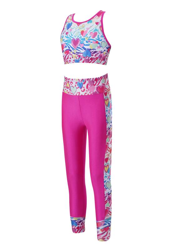 Kids Girls 2pcs Sleeveless Mesh Racer Back Crop Top and Leggings Sports Set thumb