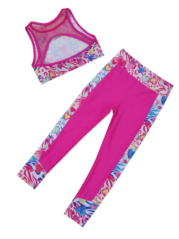 Kids Girls 2pcs Sleeveless Mesh Racer Back Crop Top and Leggings Sports Set thumb