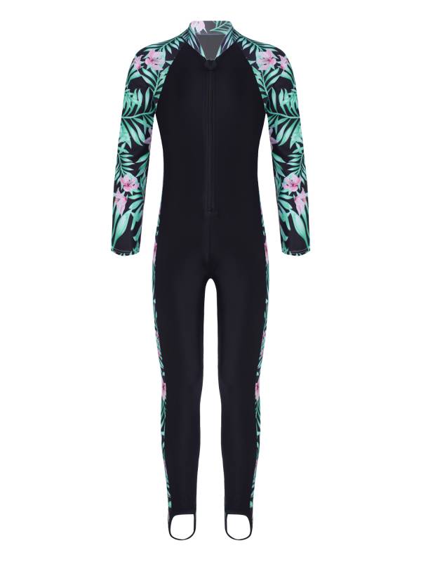 Kids Girls Long Sleeves Zipper Rash Guard One Piece Swimsuit thumb